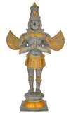 White Whale Antique Garuda Dev Standing Brass Showpiece Religious Strength Sculpture Idol Home Décor