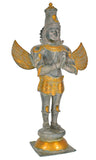 White Whale Antique Garuda Dev Standing Brass Showpiece Religious Strength Sculpture Idol Home Décor