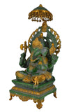 White Whale Brass Mangalkari Ganesha Sitting On Singhasan Bhagwan Idol Ganesha Statue Ganpati Murti Home Décor