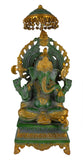 White Whale Brass Mangalkari Ganesha Sitting On Singhasan Bhagwan Idol Ganesha Statue Ganpati Murti Home Décor