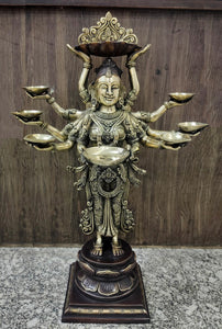 White Whale Brass DeepLaxmi statue with diya holder space - Welcome lady for positive energy- Deep Lakshmi sculpture - Deeplakshmi idol
