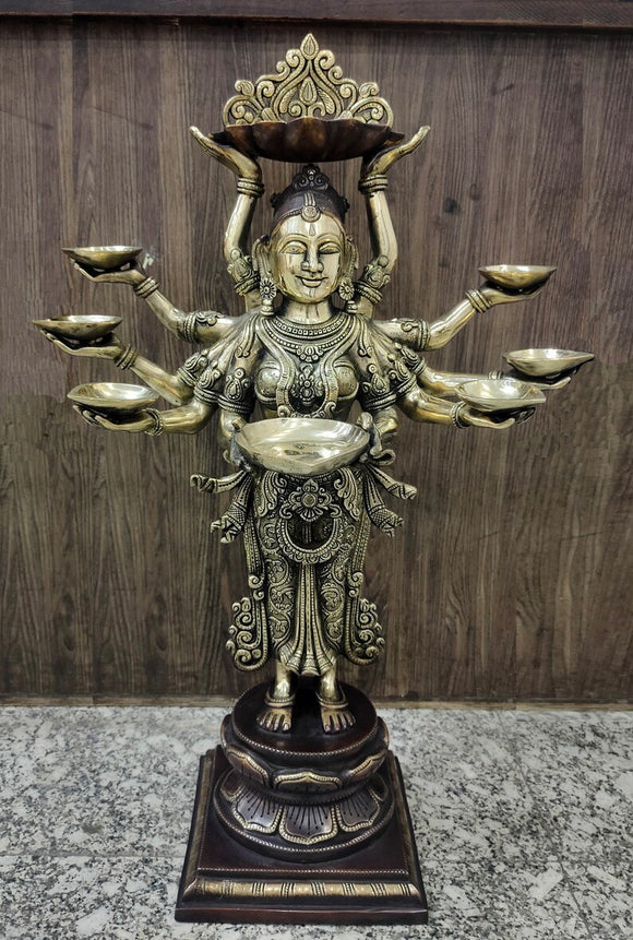 White Whale Brass DeepLaxmi statue with diya holder space - Welcome lady for positive energy- Deep Lakshmi sculpture - Deeplakshmi idol