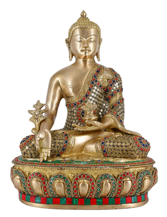 White Whale Brass Medicine Buddha Statue Murti for Home Decor Entrance Office Table Living Room Meditation Luck Gift Feng Shui
