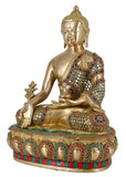 White Whale Brass Medicine Buddha Statue Murti for Home Decor Entrance Office Table Living Room Meditation Luck Gift Feng Shui