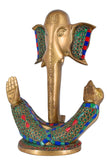 White Whale Brass Lord Ganesha Idol/Brass Lord Ganesha Statue in Modern Art with Antique Stonework Finish Home Décor