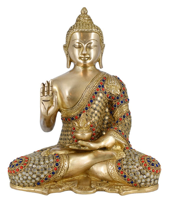 White Whale Brass Buddha Statue Blessing Murti for Home Decor Entrance Office Table Living Room Meditation Luck Gift Feng Shui