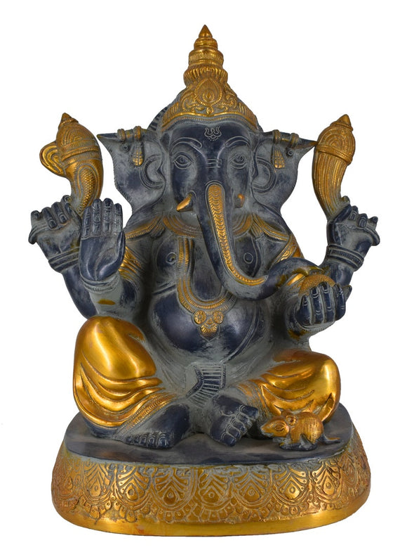 White Whale Antique Brass Mangalkari Ganesha Statue Bhagwan Idol Ganesha Statue Ganpati Murti Home Décor