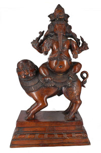 White Whale Lord Ganesh Ganesha murti Sitting On Lion Idol Handmade Statue | God Ganesha Brass Sculpture Ideal Figure Home Decor Gift