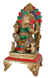 White Whale Lord Mangalkari Ganesha Sitting On Singhasan Bhagwan Idol Ganesha Statue Ganpati Murti Home Decor