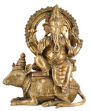 White Whale Lord Ganesh Ganesha murti Sitting On Mushak Idol Handmade Statue | God Ganesha Brass Sculpture Ideal Figure Home Decor Gift