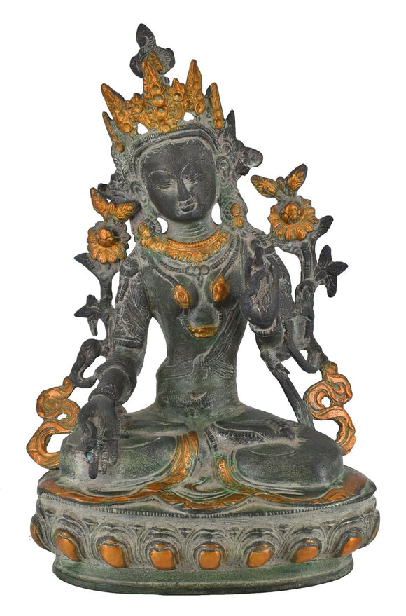 White Whale Tara Buddha Idol Tibetan Buddhism Yin Kwan Goddess Buddhist Statue -Antique Buddha Brass Sculpture