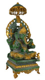 White Whale Brass Mangalkari Ganesha Sitting On Singhasan Bhagwan Idol Ganesha Statue Ganpati Murti Home Décor