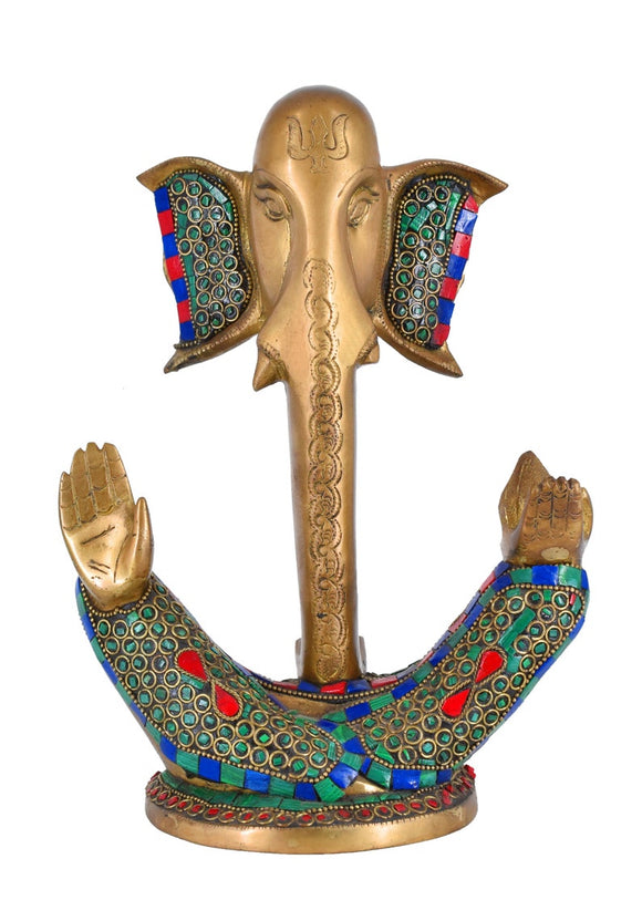 White Whale Brass Lord Ganesha Idol/Brass Lord Ganesha Statue in Modern Art with Antique Stonework Finish Home Décor