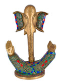 White Whale Brass Lord Ganesha Idol/Brass Lord Ganesha Statue in Modern Art with Antique Stonework Finish Home Décor