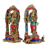 White Whale Brass Lord Vishnu and Lakshmi Statue Idol Murti for Home Decor Mandir Pooja Carved Frame with Kirtimuka
