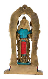 White Whale Brass Lord Bhagwan Vishnu Narayan Statue Idol Murti with Garuda for Home Decor Carved Frame with Kirtimuka