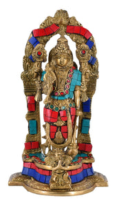 White Whale Brass Lord Bhagwan Vishnu Narayan Statue Idol Murti with Garuda for Home Decor Carved Frame with Kirtimuka