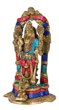 White Whale Brass Lord Bhagwan Vishnu Narayan Statue Idol Murti with Garuda for Home Decor Carved Frame with Kirtimuka