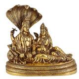 White Whale Lord Vishnu with Lakshmi Rest Upon Shesha Naag Brass Statue Religious Strength Sculpture Idol