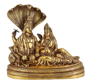 White Whale Lord Vishnu with Lakshmi Rest Upon Shesha Naag Brass Statue Religious Strength Sculpture Idol