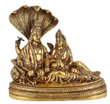 White Whale Lord Vishnu with Lakshmi Rest Upon Shesha Naag Brass Statue Religious Strength Sculpture Idol