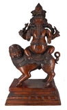 White Whale Lord Ganesh Ganesha murti Sitting On Lion Idol Handmade Statue | God Ganesha Brass Sculpture Ideal Figure Home Decor Gift