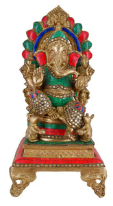 White Whale Lord Mangalkari Ganesha Sitting On Singhasan Bhagwan Idol Ganesha Statue Ganpati Murti Home Decor