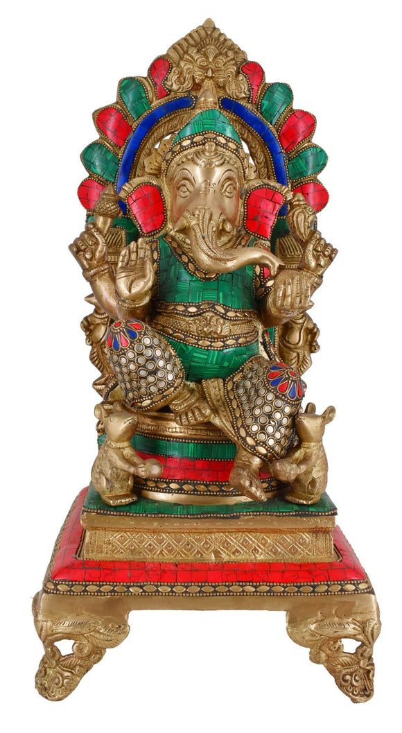 White Whale Lord Mangalkari Ganesha Sitting On Singhasan Bhagwan Idol Ganesha Statue Ganpati Murti Home Decor