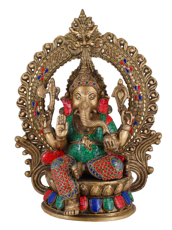 White Whale Lord Mangalkari Ganesha Sitting On Singhasan Bhagwan Idol Ganesha Statue Ganpati Murti Home Décor