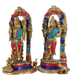 White Whale Brass Lord Vishnu and Lakshmi Statue Idol Murti for Home Decor Mandir Pooja Carved Frame with Kirtimuka