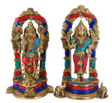 White Whale Brass Lord Vishnu and Lakshmi Statue Idol Murti for Home Decor Mandir Pooja Carved Frame with Kirtimuka