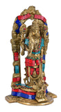 White Whale Brass Lord Bhagwan Vishnu Narayan Statue Idol Murti with Garuda for Home Decor Carved Frame with Kirtimuka