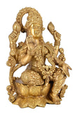 White Whale Hindu Goddess Maa Laxmi Idol Brass Statue Standing in Loltus Lakshmi for Temple Puja Home Decor Murti Office Gift Item Showpiece