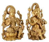 White Whale Brass Laxmi Ganesh Set Idol Showpiece - Brass Gold Finish Lakshmi Ganesha Idols Statue for Diwali Gifts Puja Home Decor Figurine