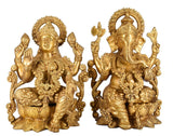 White Whale Brass Laxmi Ganesh Set Idol Showpiece - Brass Gold Finish Lakshmi Ganesha Idols Statue for Diwali Gifts Puja Home Decor Figurine