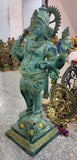 White Whale Lord Standing Ganesha Brass Statue Religious Strength God Sculpture Idol - 50 Inches