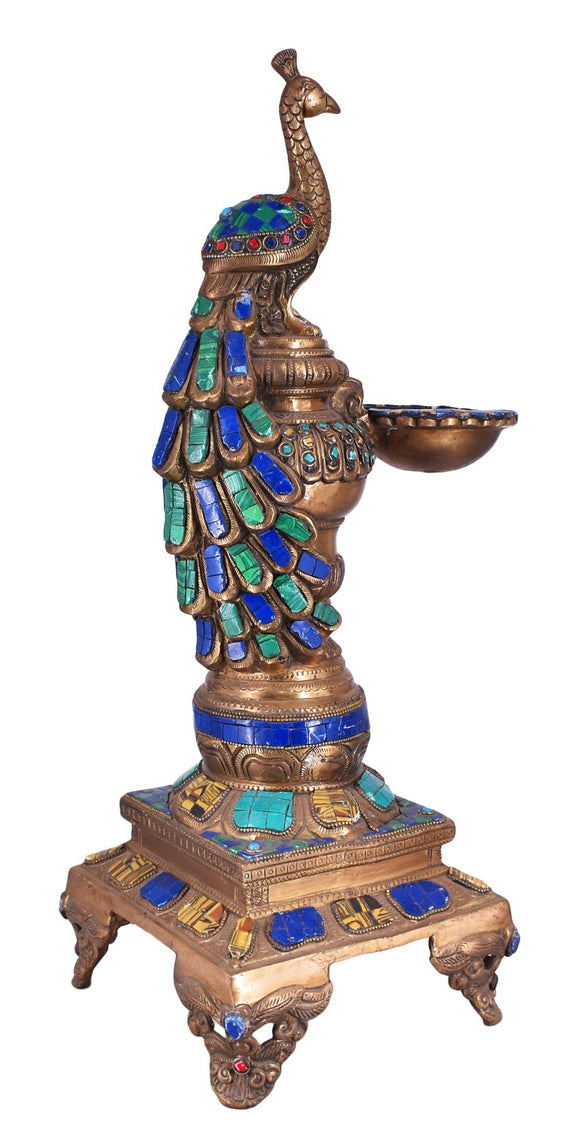 White Whale Brass Peacock Oil Lamp DIya Home Decor - 20 Inches