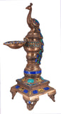 White Whale Brass Peacock Oil Lamp DIya Home Decor - 20 Inches