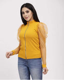 Whitewhale Casual Regular Sleeves Solid Women Mustard Top