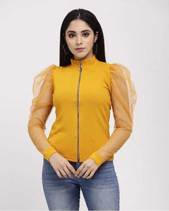 Whitewhale Casual Regular Sleeves Solid Women Mustard Top