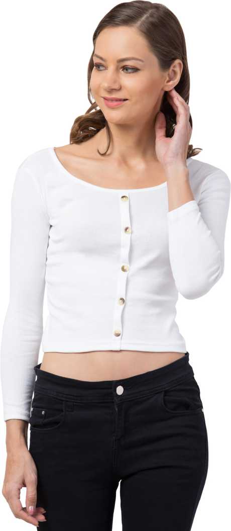 Whitewhale Casual Regular Sleeves Solid Women White Top
