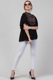 Whitewhale Casual Flared Sleeves Embroidered Women Black Top