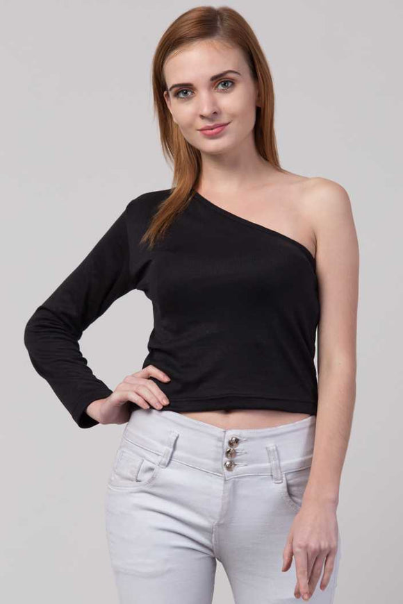 Whitewhale Casual Regular Sleeves Solid Women Black Top
