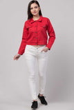 Whitewhale Full Sleeve Solid Women Denim Red Jacket