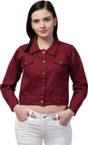 Whitewhale Full Sleeve Solid Women Denim Maroon Jacket