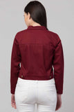 Whitewhale Full Sleeve Solid Women Denim Maroon Jacket