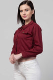 Whitewhale Full Sleeve Solid Women Denim Maroon Jacket