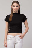 Whitewhale Casual Regular Sleeves Solid Women Black Top