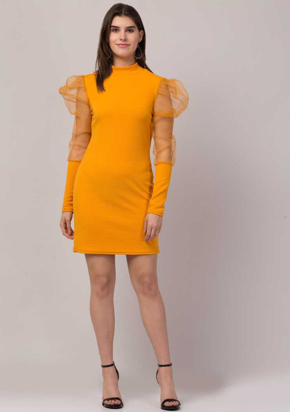 Whitewhale Women Bodycon Mustard Dress