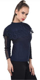 Whitewhale Casual Regular Sleeves Laser Cut Women Navy Top